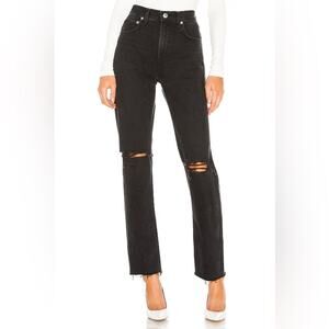 NWT Agolde Cherie High Rise Straight Jean in Distortion Distressed Black Size 33